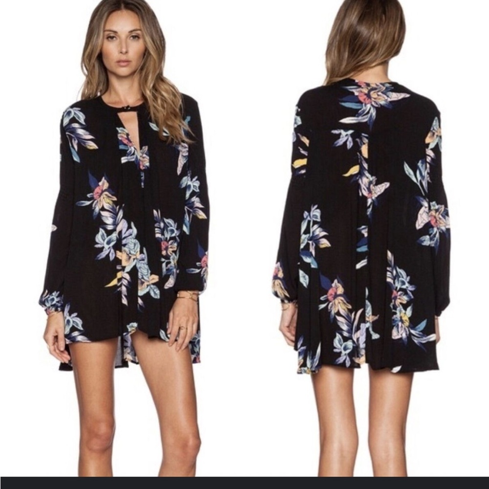 FREE PEOPLE | long sleeve Floral tunic mini dress